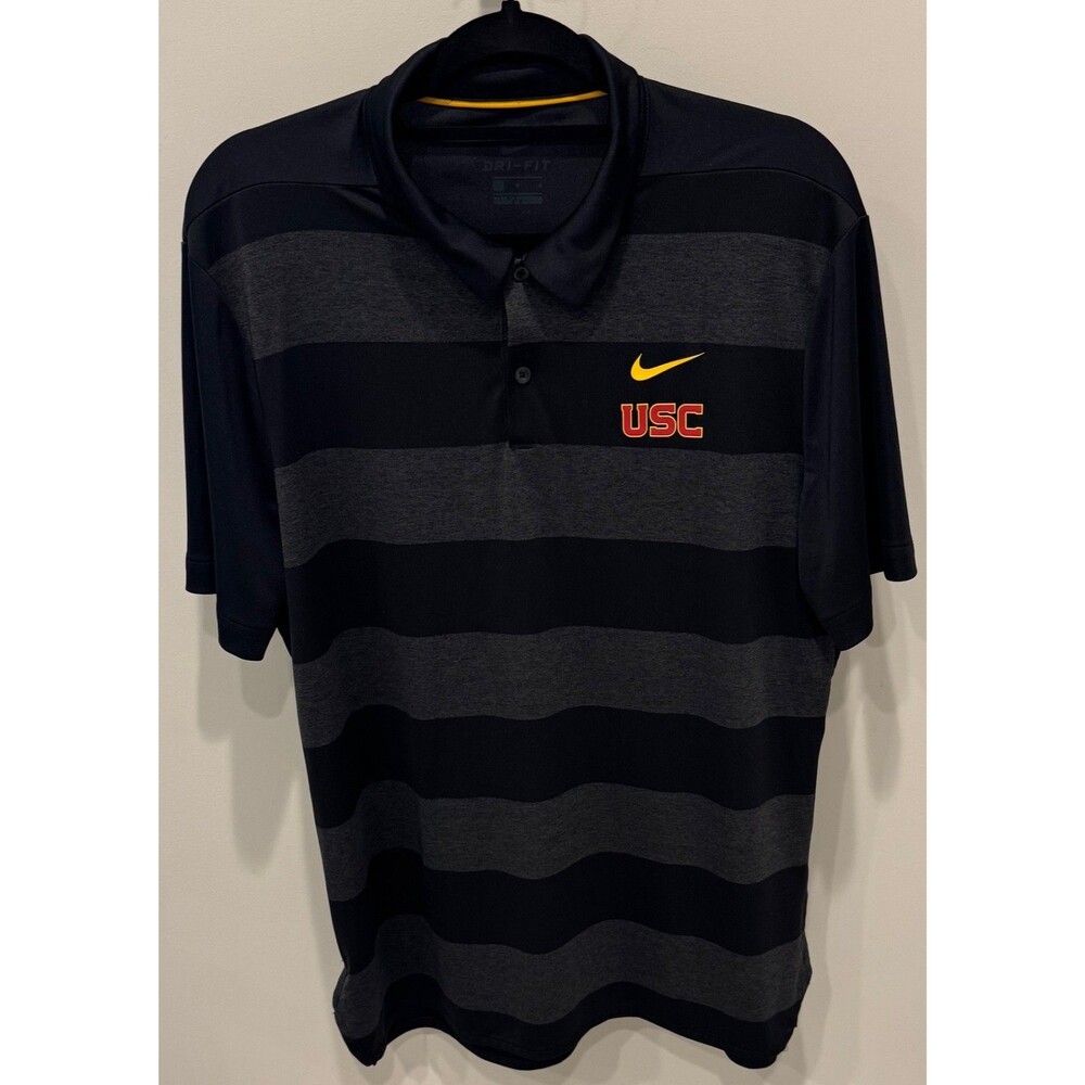 USC Trojans - Nike Dri-Fit Polo Shirt - Men's Size Large - Black Striped